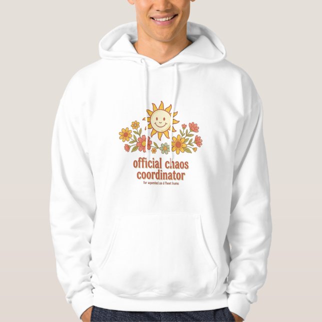 Moletom Coordenador de Caos Oficial Design Retro Sol Feliz (Frente)