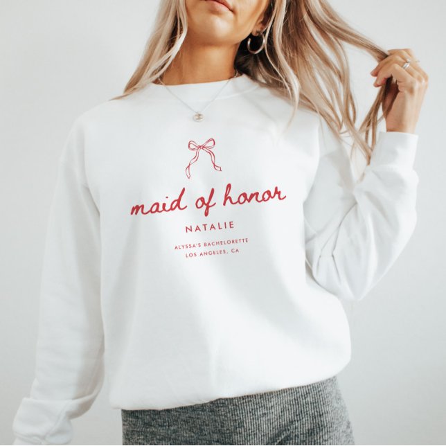 Moletom Coquette Bow Script Maid of Honor Bachelorette (Criador carregado)