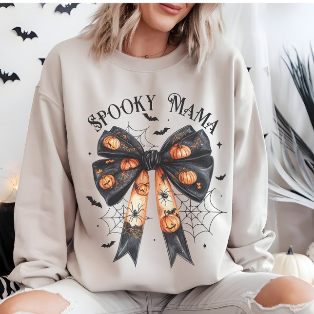 Moletom Coquette do Arco de Mama Spooky Black Halloween (Black Halloween Spooky Mama Bow Coquette Sweatshirt)