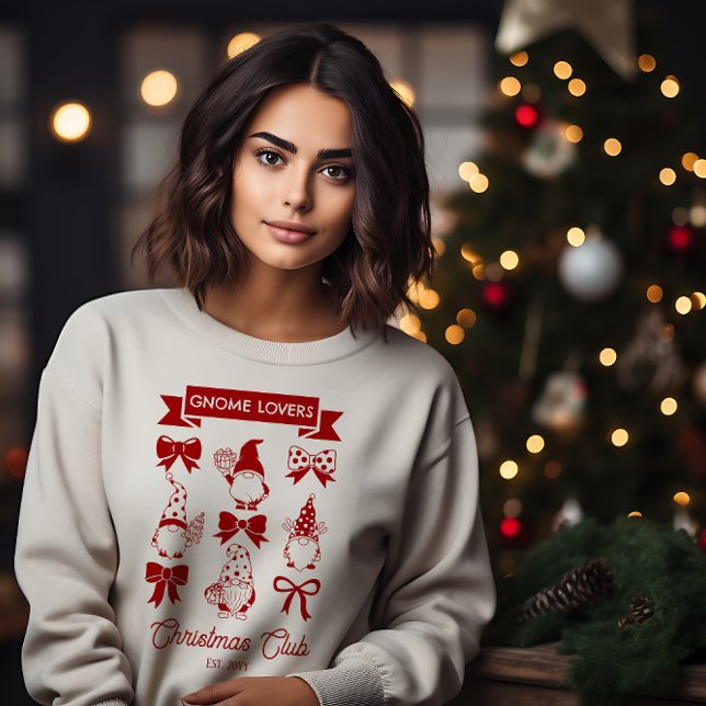 Moletom Coquette Gnome Lovers Christmas Club - Red | Branc (Coquette Gnome Lovers Christmas Club Red White Sweatshirt)