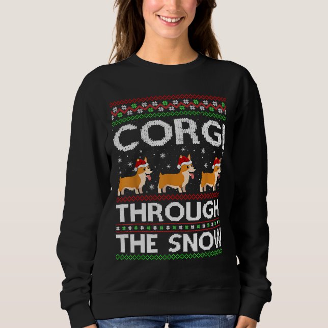 Moletom Corgi Através Da Neve Que Combina Com O Natal Feio (Frente)