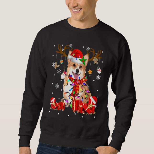 Moletom Corgi Dog Reindeer de Natal Cachorro Leve (Frente)