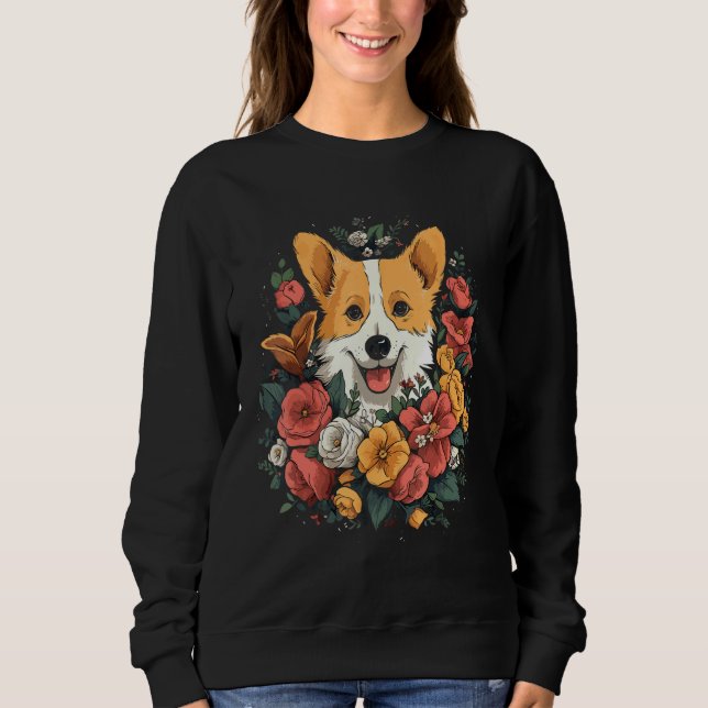 Moletom Corgi Flower Bouquet T Shirt (Frente)