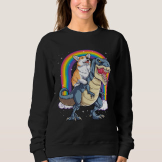 Moletom Corgi Riding Dinosaur rex  Men Women Rainbow