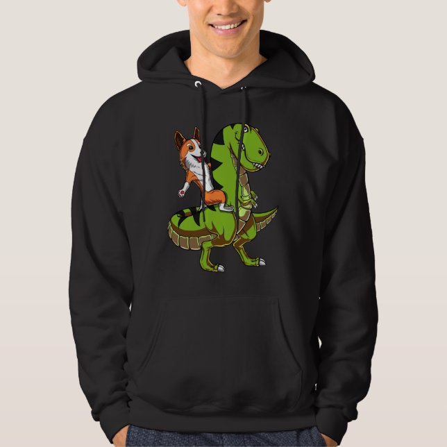 Moletom Corgi Riding T-Rex Dinossaur Engraçado Cachorro (Frente)