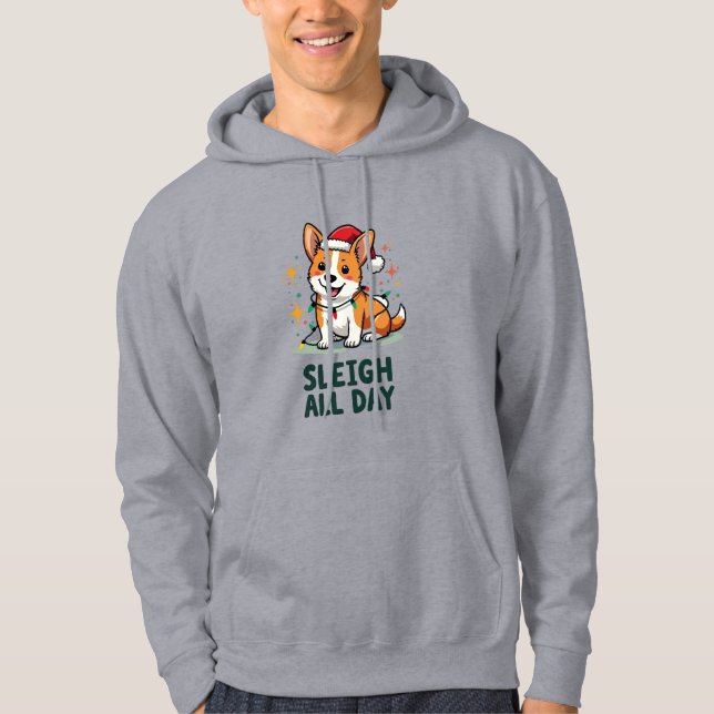 Moletom Corgi Sleigh All Day Funny Christmas Hoodie (Frente)