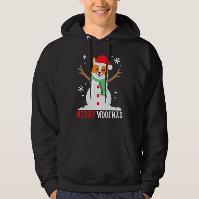 Moletom Corgi Snowman Engraçado Cachorro Bonito Mãe Natal  (Frente)