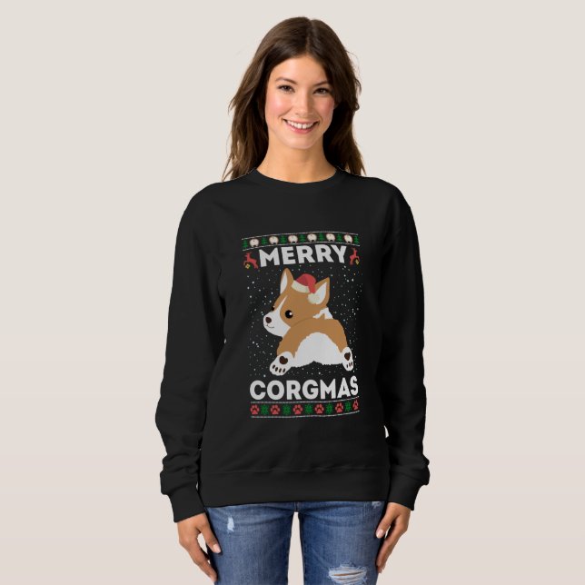 Moletom Corgi Ugly Christmas Sweater Style Merry Corgmas (Frente Completa)