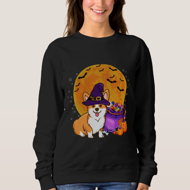 Moletom Corgi Witch Autumn Fall Pumpkin Halloween Costume (Frente)