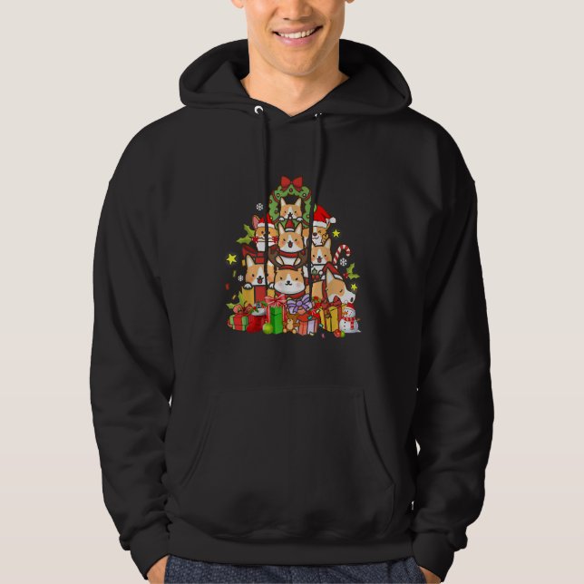 Moletom Corgin Christmas Tree Lights Engraçada Men Women (Frente)