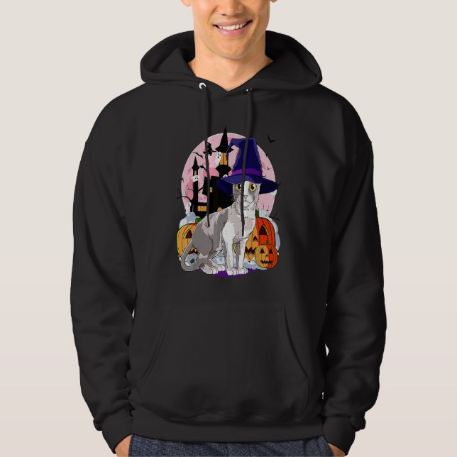 Moletom Cornish Rex Cat Witchy Pumpkin Magic Hallowe (Frente)