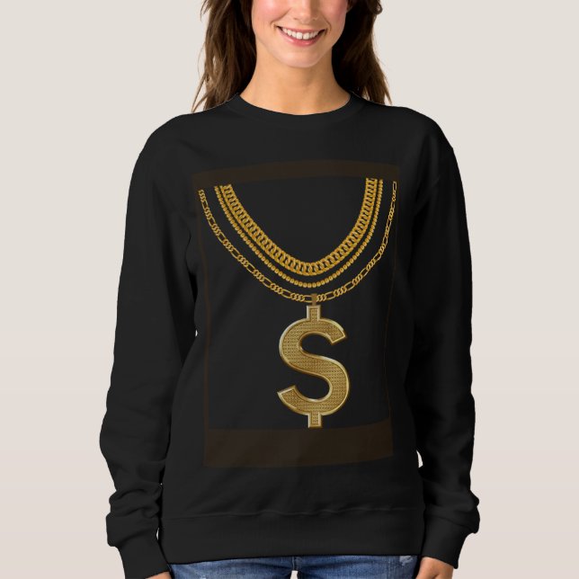 Moletom Corrente de Dólar de Ouro Gangsta Hiphop Rap (Frente)