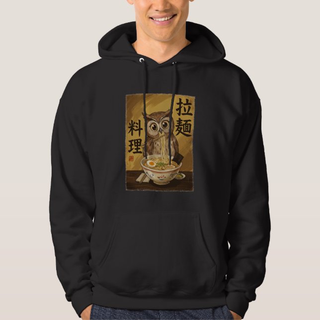 Moletom Coruja Fofa Comendo Macarrão Ramen Divertido Japão (Frente)