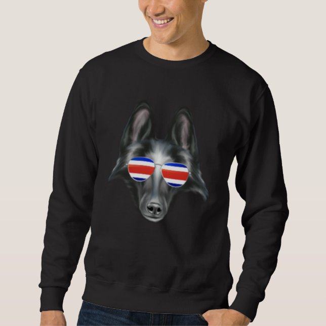 Moletom Costa Rica Flag Belgian Sheepdog Dog Tico Pocket (Frente)