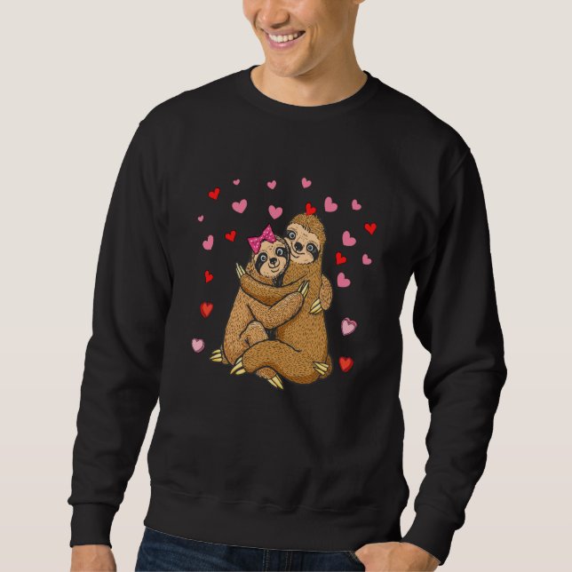 Moletom Couple Sloths Valentine's Hearts Matching Family (Frente)