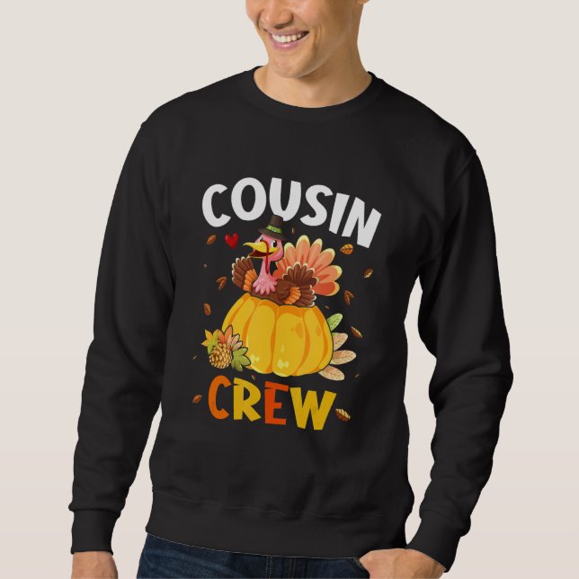 Moletom Cousin Crew Turkey Family Matching Thanksgiving Da (Frente)