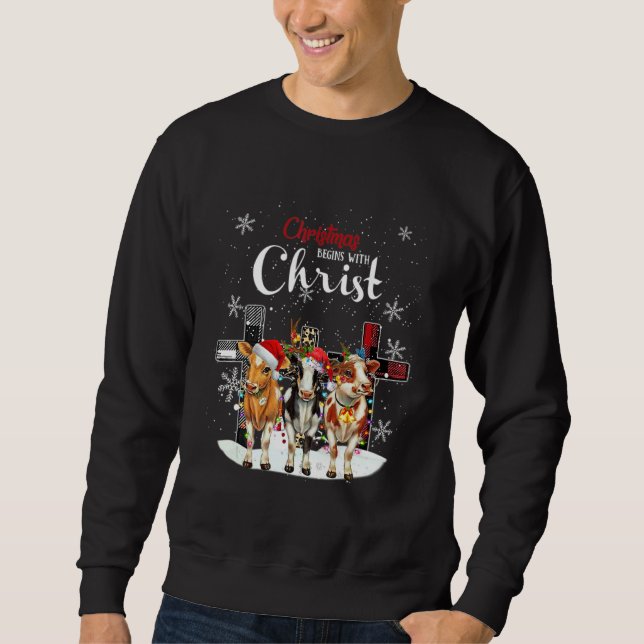 Moletom Cow Christmas Begins With Christ Cow  Christmas (Frente)