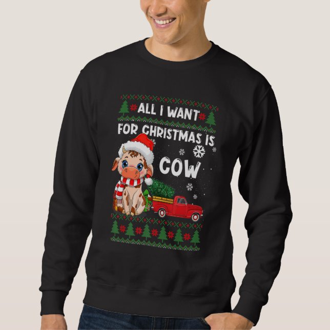 Moletom Cow  Cute Cow Santa Hat Ugly Christmas Sweater (Frente)