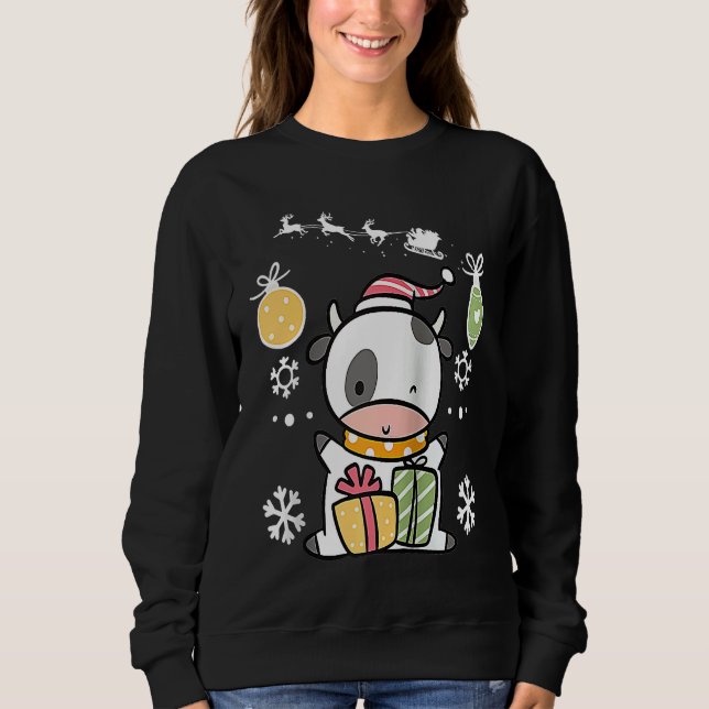 Moletom Cow Reindeer with Christmas Lights and Pajamas for (Frente)