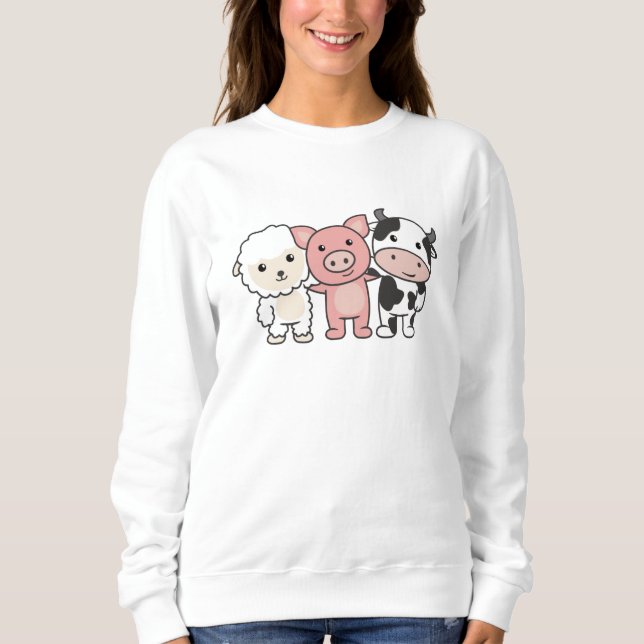 Moletom Cow Sheep Pig Farm Sweet Animals (Frente)