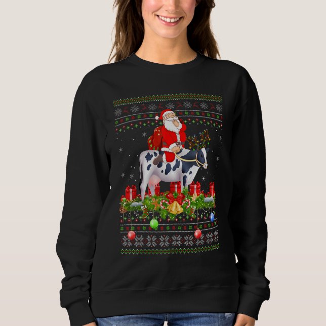 Moletom Cow   Ugly Santa Riding Cow Christmas (Frente)