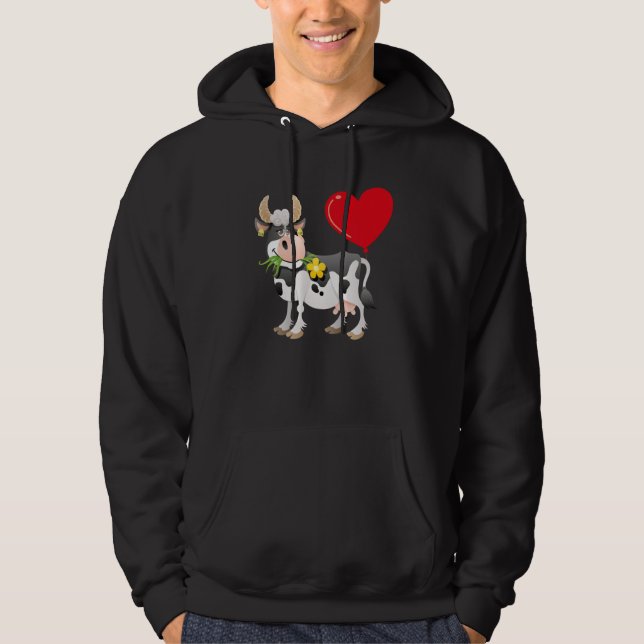 Moletom Cow With Heart Balloon Valentines Day Love Boys (Frente)