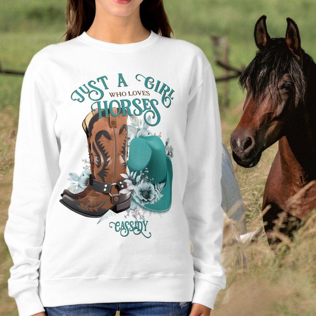 Moletom Cowgirl cita botas de cowboy de turquesa (Cowgirl quote turquoise leather cowboy boots hat sweatshirt)