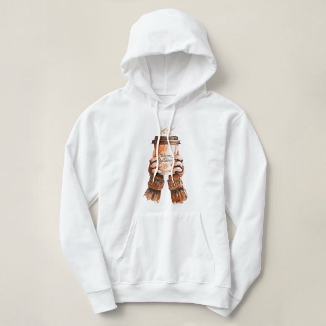 Moletom Cozy Autumn Coffee Girl Watercolor (Frente do Design)