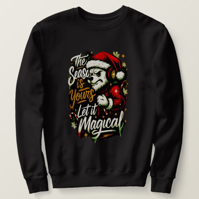 Moletom Cozy Christmas Bear DJ Sweatshirt Festive Holiday (Frente do Design)