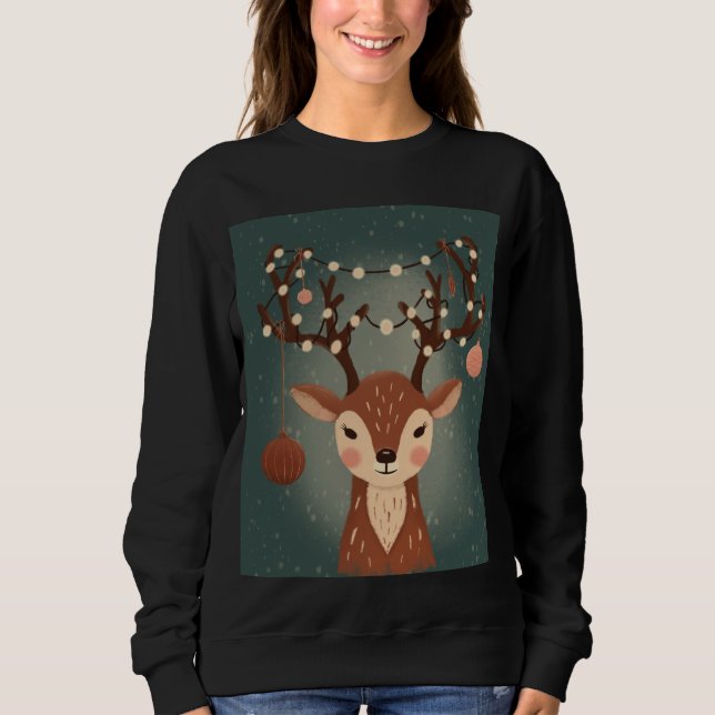 Moletom Cozy Christmas Deer with Ornaments and Lights (Frente)