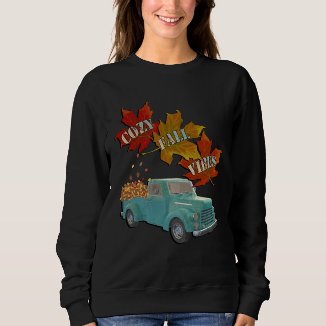 Moletom Cozy Fall Vibes Quote Graphic Autumn Leaves Pickup (Frente)