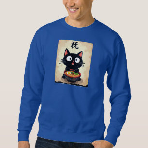 Moletom Cozy Kawaii: Gato Negro Bonito Ramen Sweatshirt