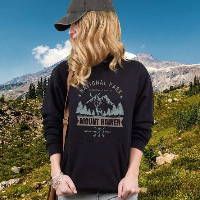 Moletom Cozy Mountain Landscape Deer – Mount Rainer (Criador carregado)