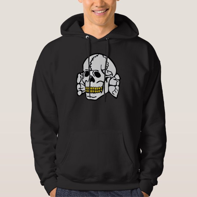 Moletom Crânio com a camisola encapuçado da grade Dourado (Frente)