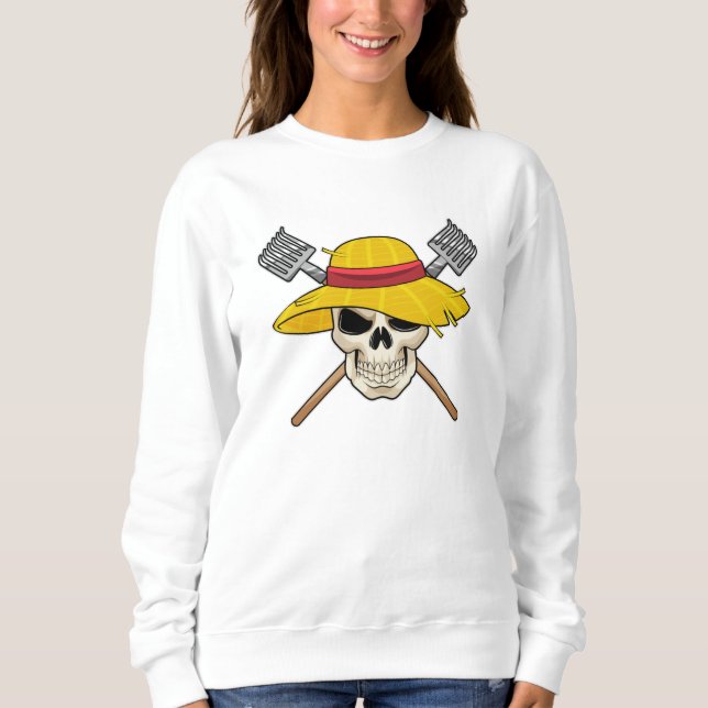 Moletom Crânio com chapéu como agricultor com Rake (Frente)