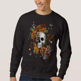 Moletom Crânio com Flores Laranja e Borboletas Humor Escur
