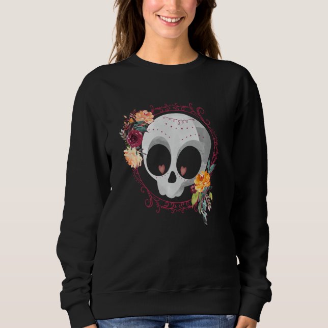 Moletom Crânio de açúcar branco com Rosas e flores (Frente)