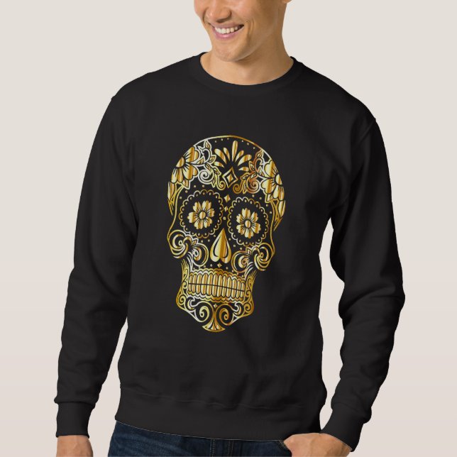 Moletom Crânio De Açúcar Design mexicano Dourado E Preto (Frente)