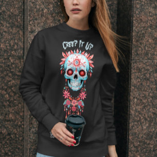 Moletom Crânio de Halloween Azul, Cor-de-rosa, Moderno e P