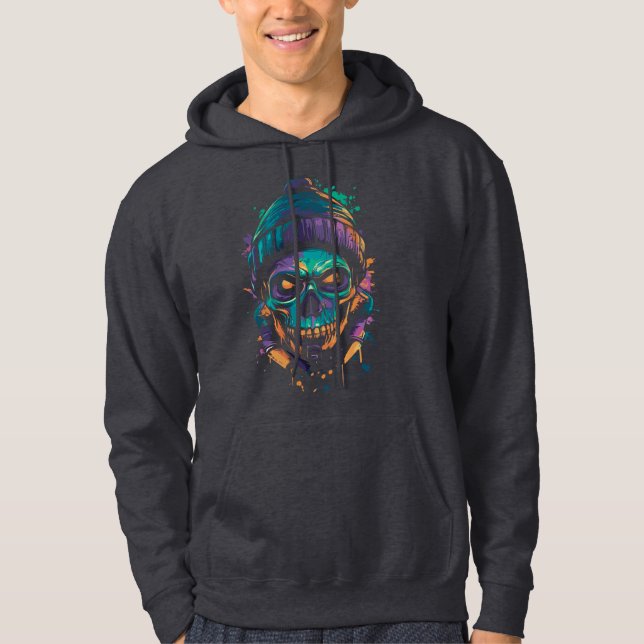 Moletom Crânio de Neon: Brilho de Grafite (Frente)