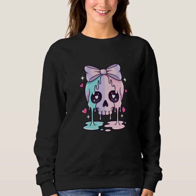 Moletom Crânio Derretendo Kawaii com Laço Fofa Gótica Dese (Frente)