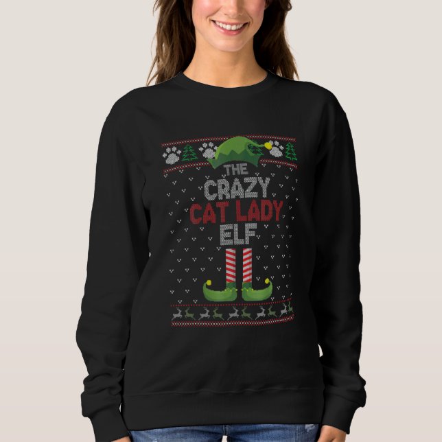 Moletom Crazy Cat Lady Elf Matching Family Group Christmas (Frente)
