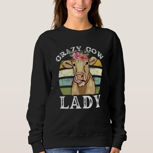 Moletom Crazy Cow Lady Women Animal Flowers Mother's Day   (Frente)