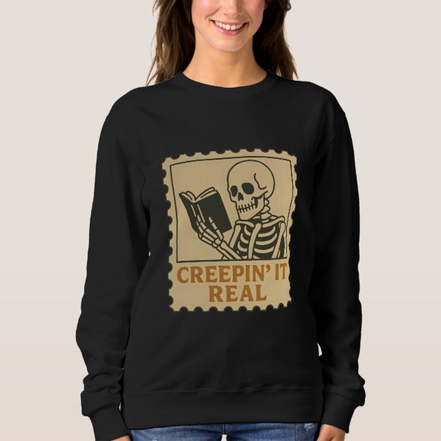 Moletom Creepto Real - Skeleton Book Lover Halloween (Frente)