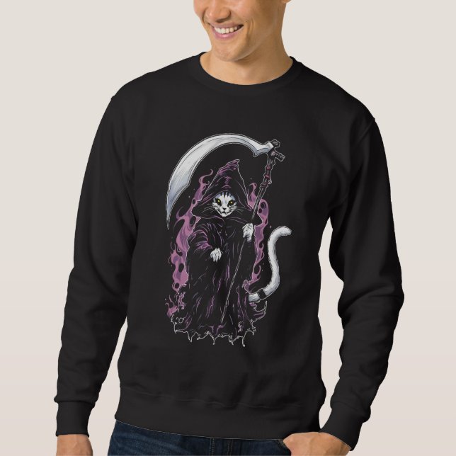 Moletom Creepy Cat Grim Reaper Pastel Goth Gothic Hallowee (Frente)