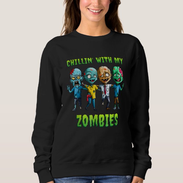 Moletom Crianças Chillin Com Meu Zombie Zombie do Hallowee (Frente)