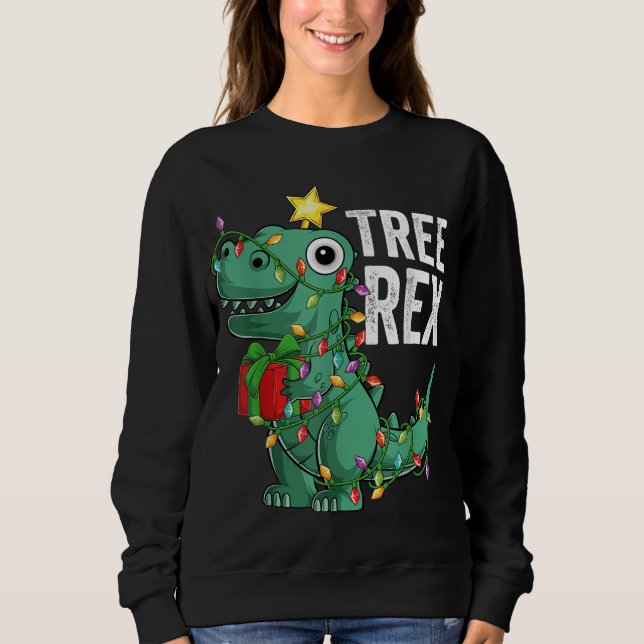 Moletom Crianças de Natal Árvore de Dinossauro Rex Pajamas (Frente)