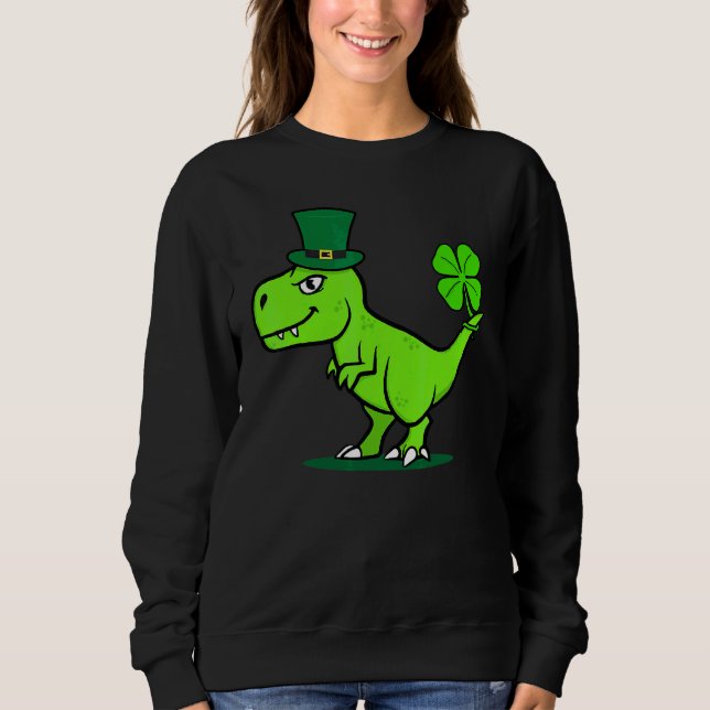 Moletom Crianças Dinossauro Saint Patrick's Day T Rex Dino (Frente)