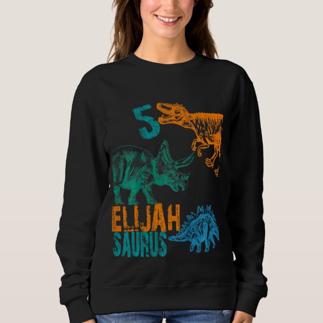 Moletom Crianças Elijah Saurus 5 Birthday Boys Rex Bda (Frente)