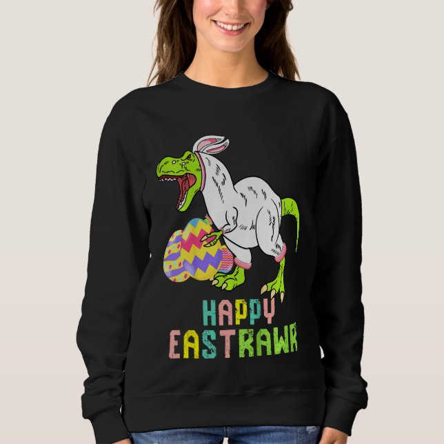 Moletom Crianças Felizes Eastrawr Trex Páscoa Coelhinho De (Frente)
